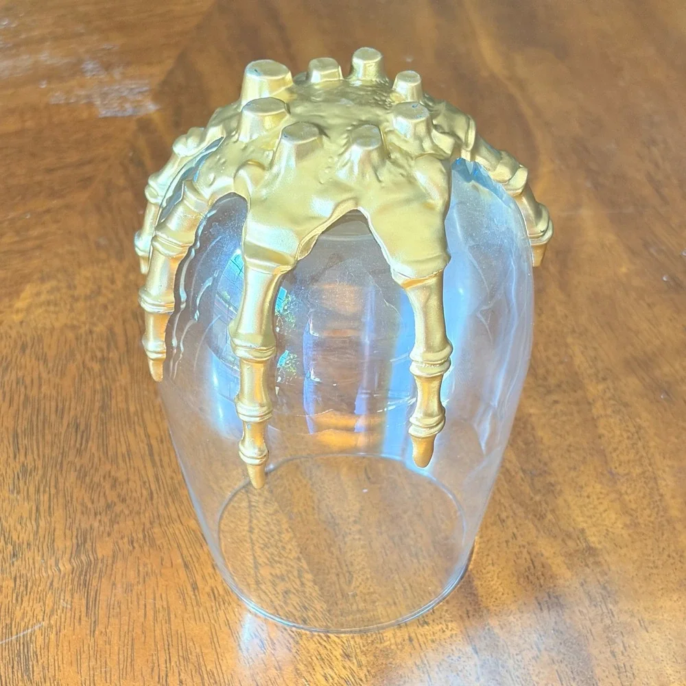 Pottery Barn Brass Skeleton Hand Stemless Wine Glass Halloween Gothic Fast Ship